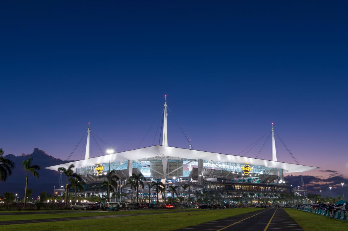 The Hard Rock Stadium at night