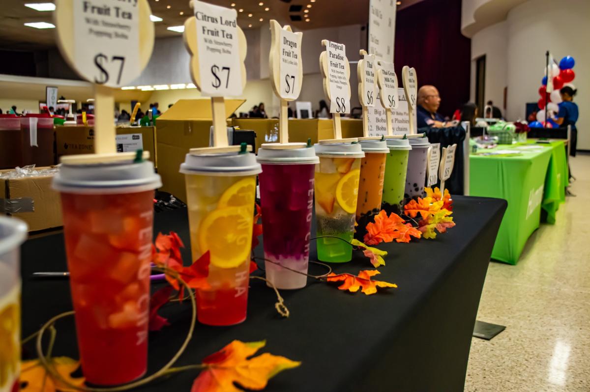 Cups of boba tea are displayed at Wichita's Asian Festival