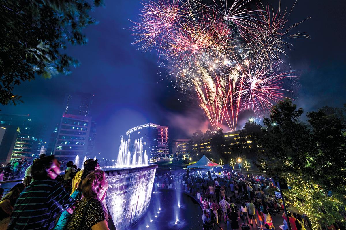Fireworks over The Fountains at Waterway Square