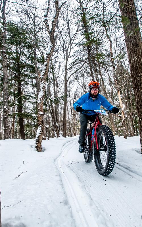 Fat tire biking in the winter in Michigan's Upper Peninsula, USA