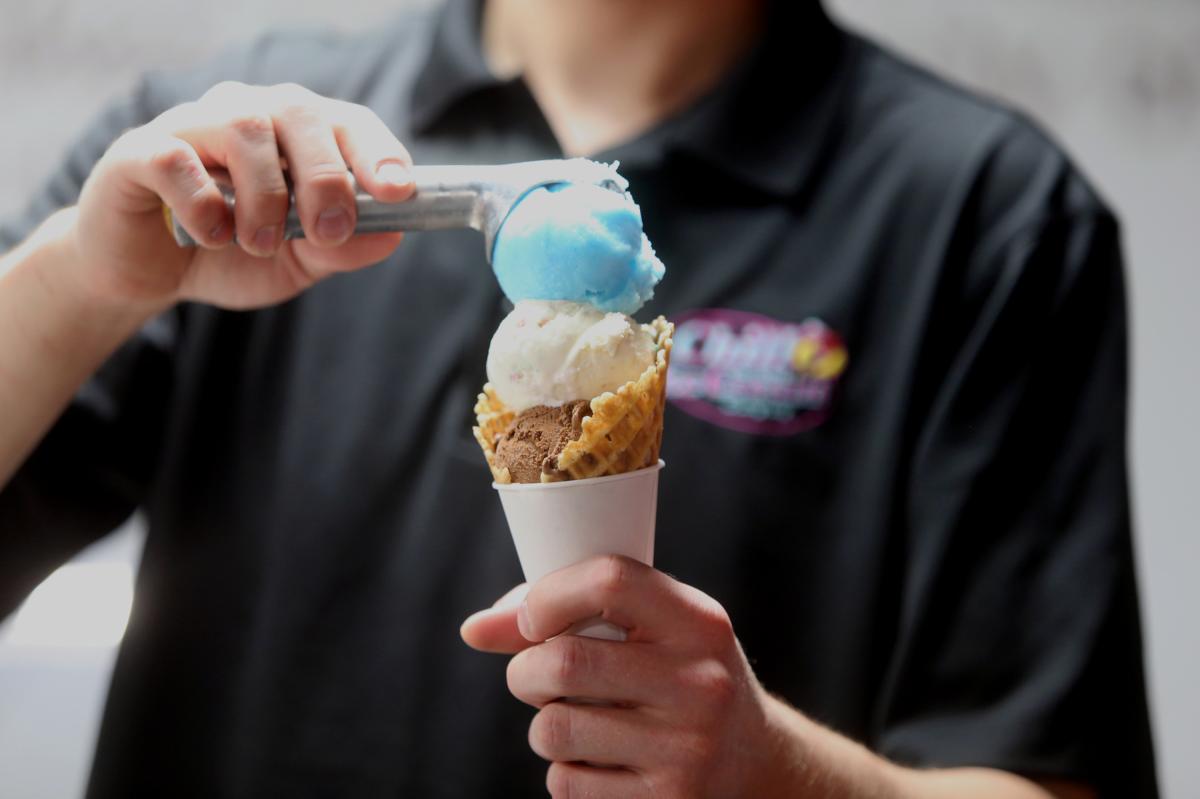 Chill Ice Cream employee scooping ice cream