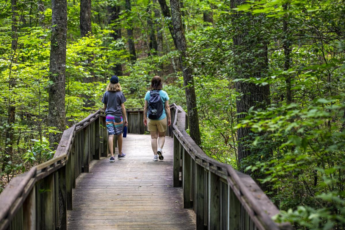 Hike through DeSoto State Park with Carley and Melea.