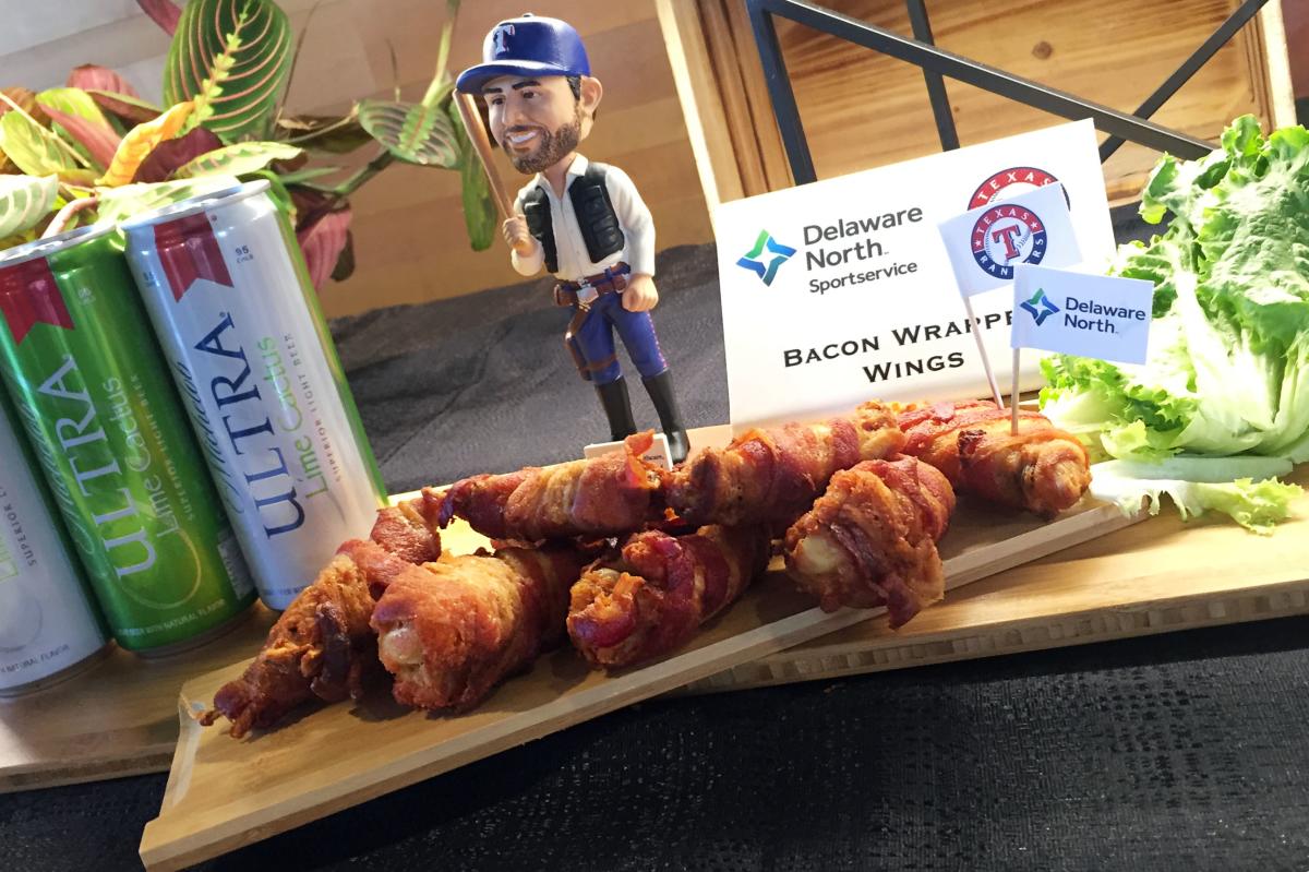 Texas Rangers Food - Bacon Wrapped Wings are chicken wings wrapped in bacon and deep fried