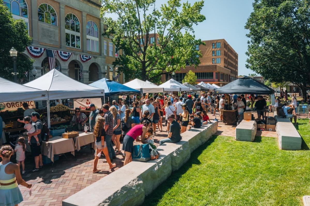 entonville's Farmers Market on our city square, with vendors along our newly opened A Street Promenade.