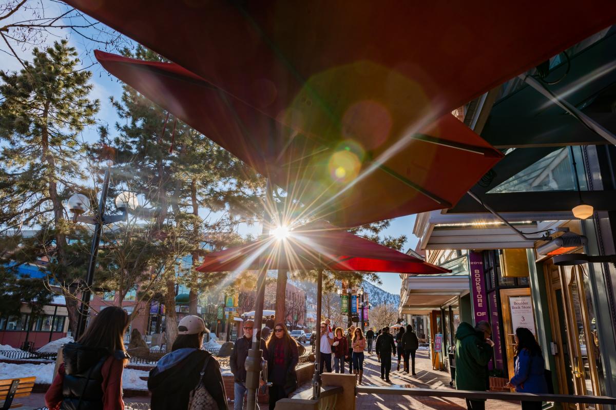 Busy Pearl Street Winter Scene