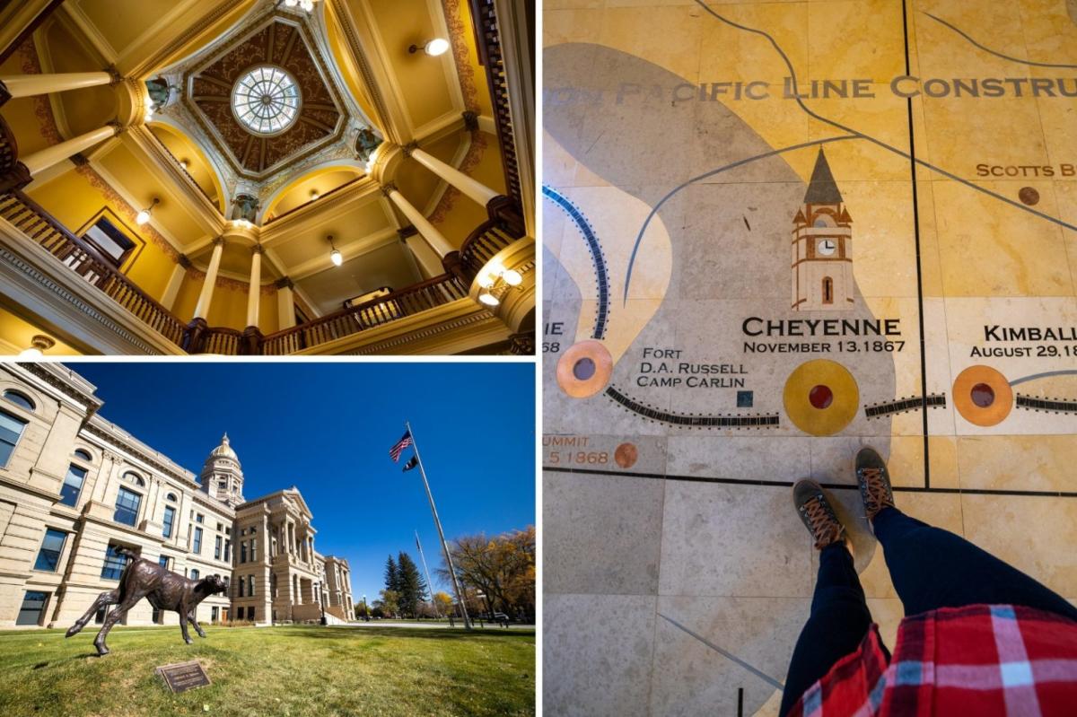 Interior and Exterior of the Wyoming State Capitol and the marble mural on the floor of the Cheyenne Depot Building in Cheyenne, Wyoming