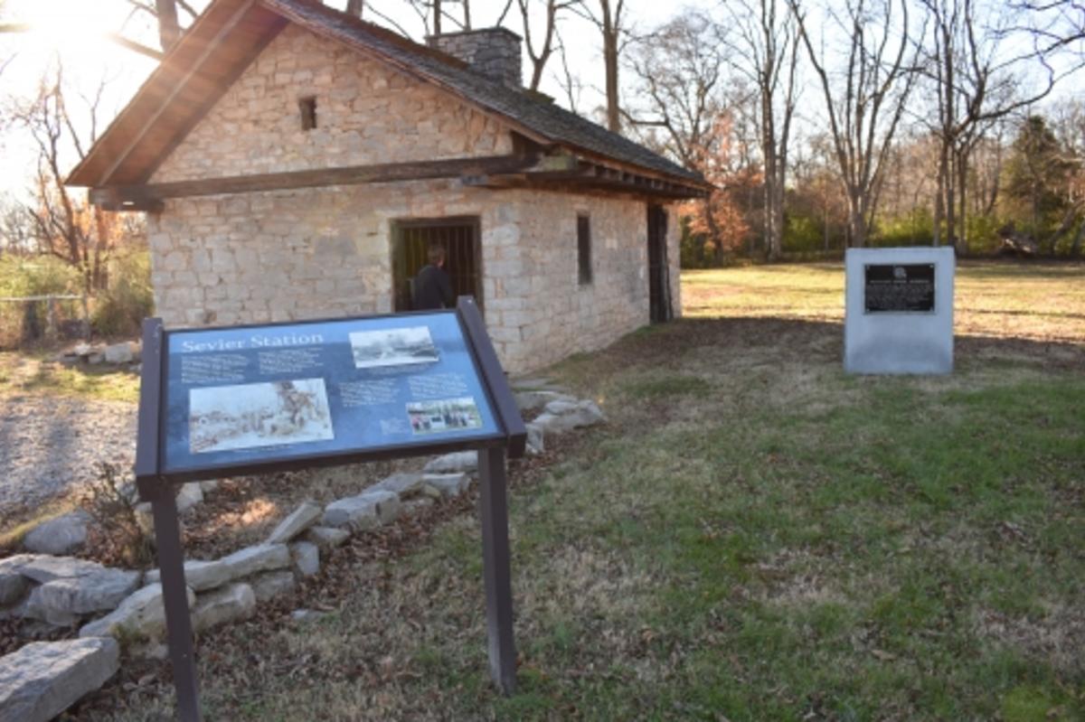 historic marker for Valentine Sevier in front of a historic homesite