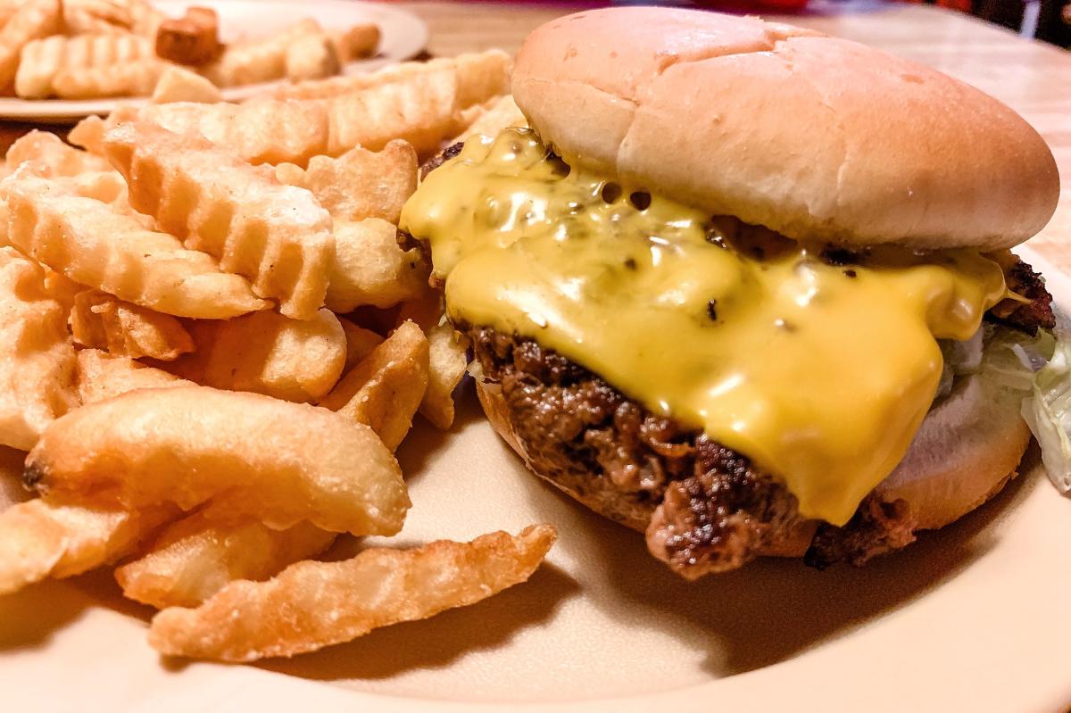 cheeseburger and fries