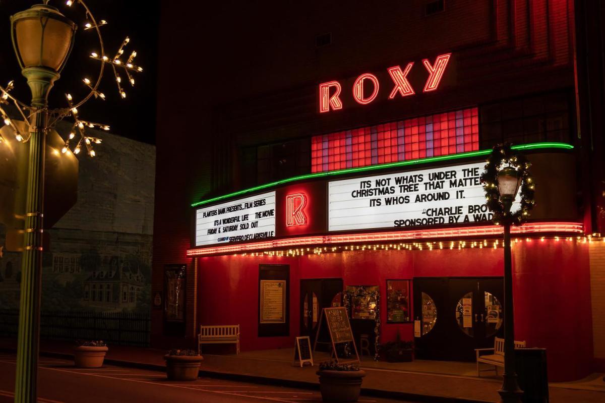 theatre with lit marquee