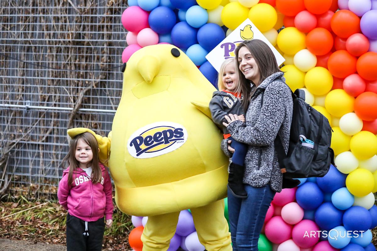 A family says cheese for a photo at PEEPSFEST celebration in Bethlehem, PA