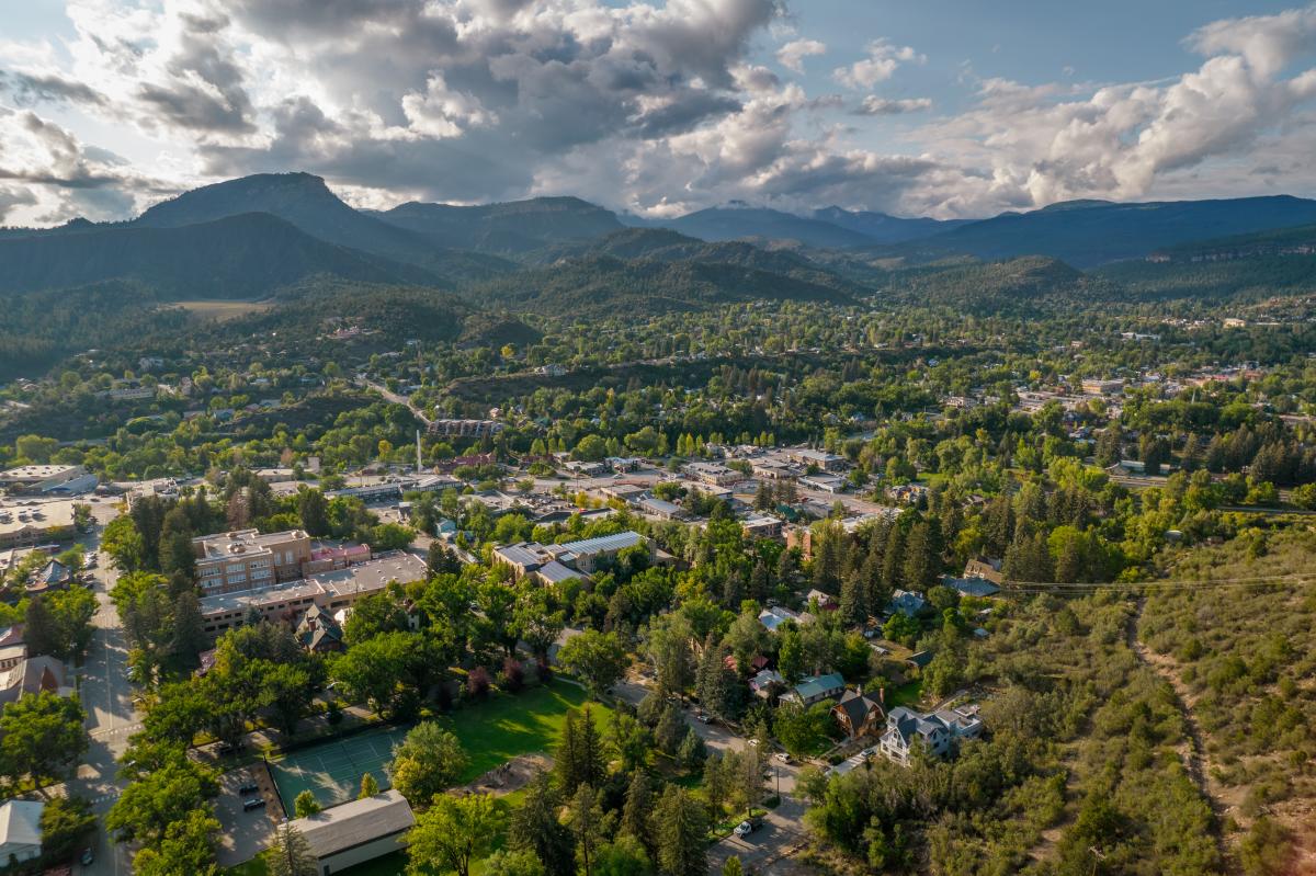 Downtown Durango from the Rim Trail During Summer by Drone