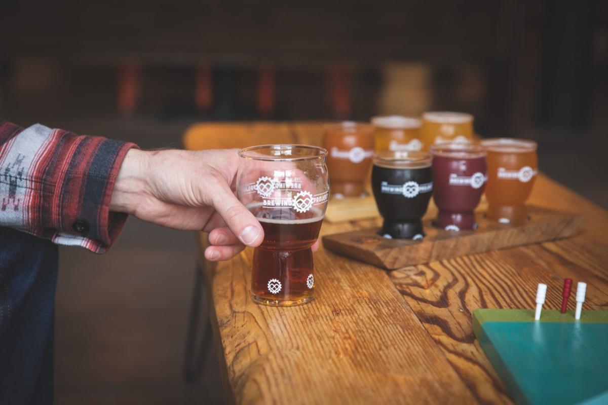 photo featuring colorful flight of draft beer from Brewing Projekt