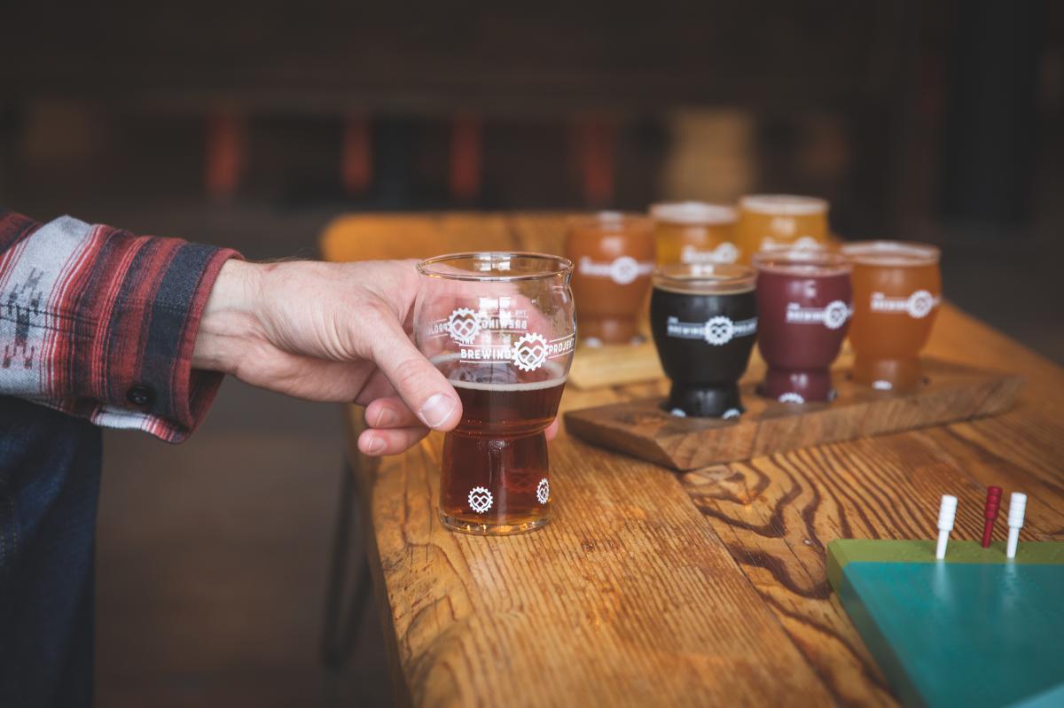 Beer flights served at The Brewing Projekt