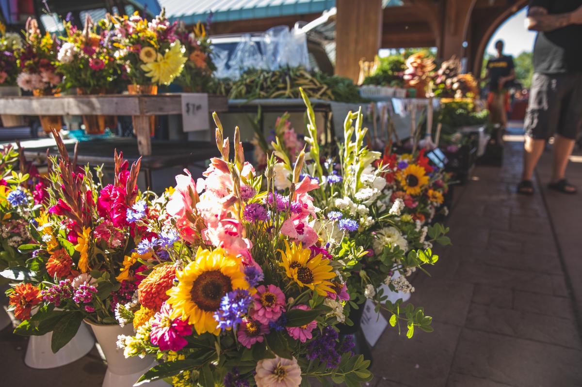 Fresh flowers sold at the downtown Eau Claire farmers market in Phoenix Park