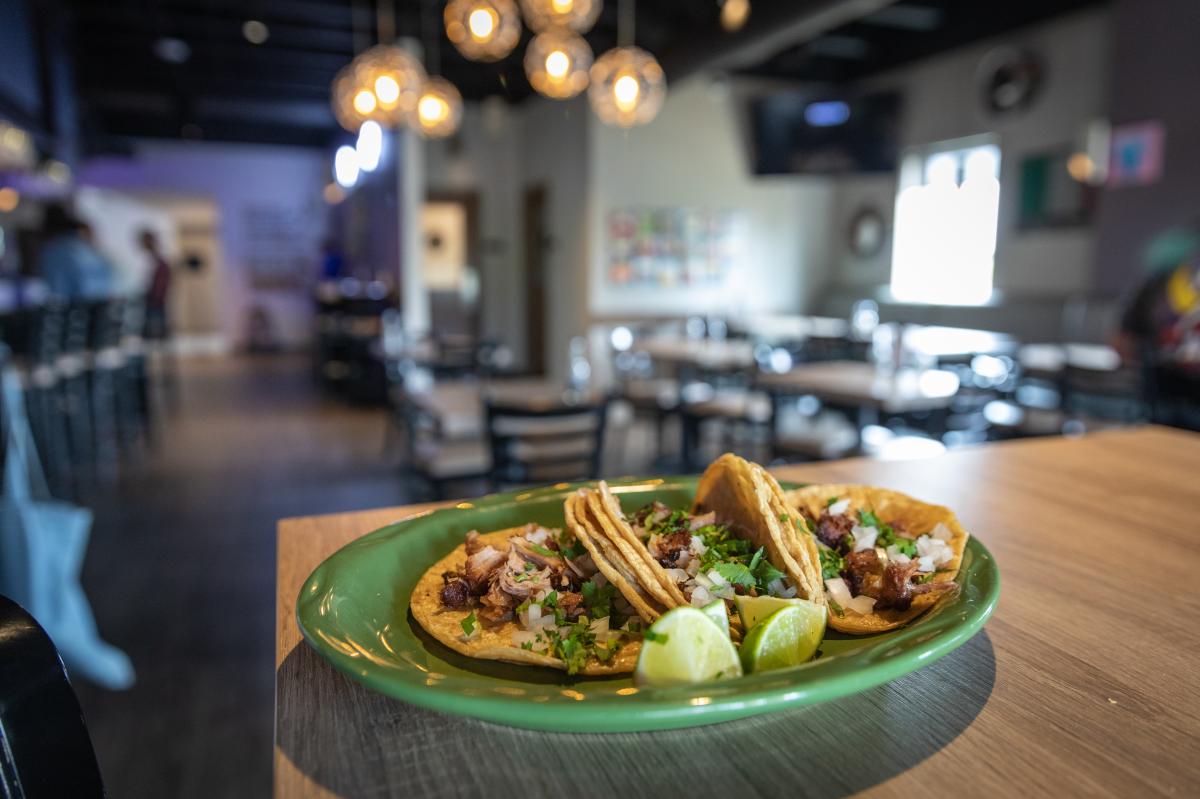 a plate filled with 3 tacos at Tacos Juanitas