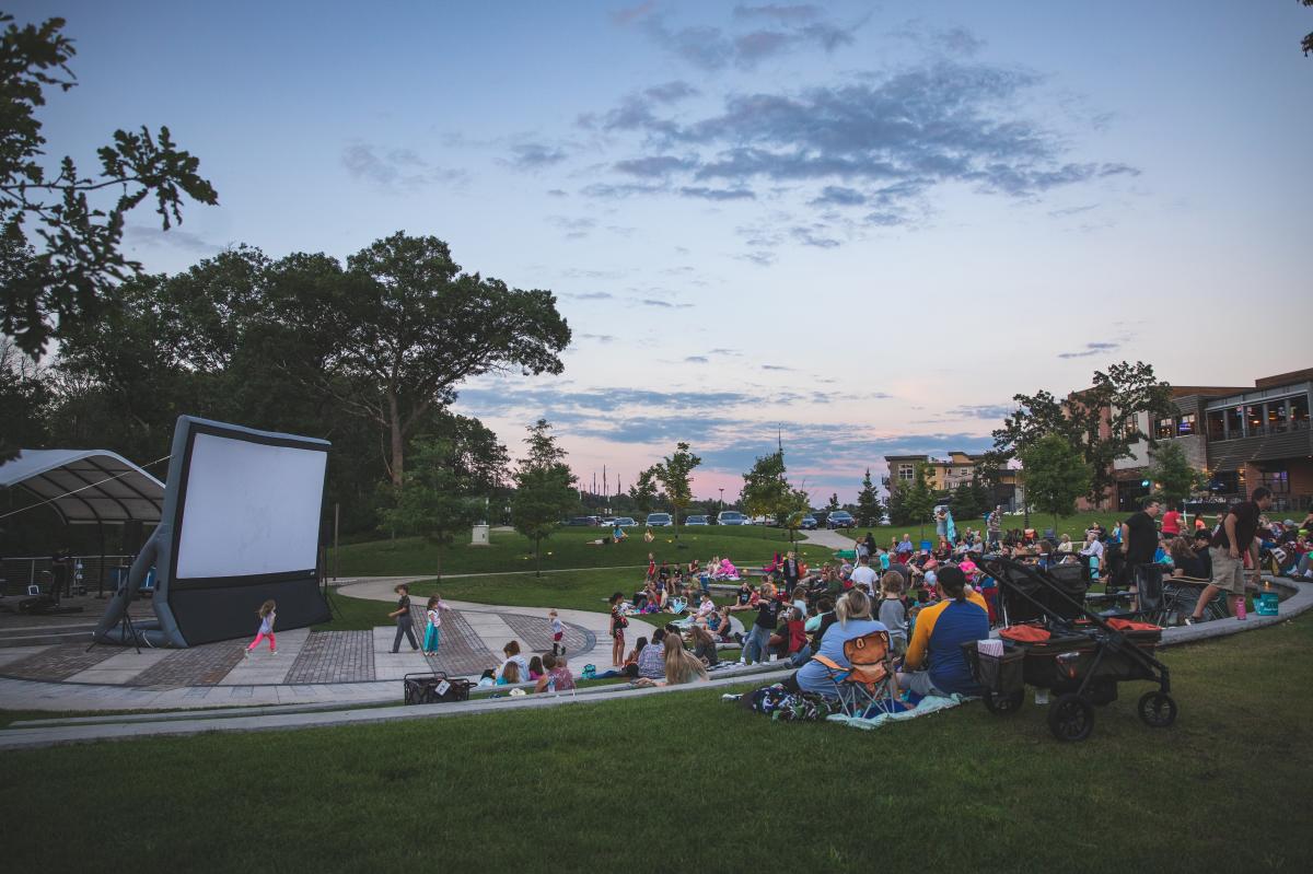 The crowd at a River Prairie movie night