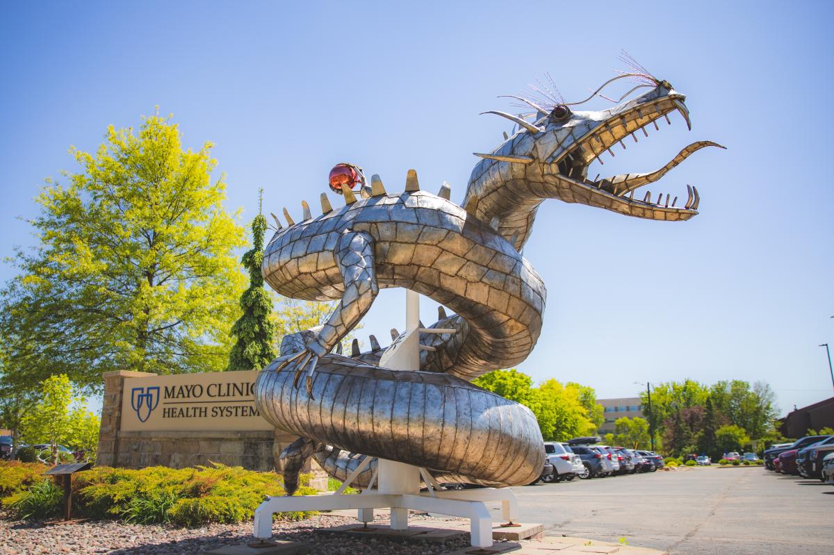 A large sculpture of a dragon
