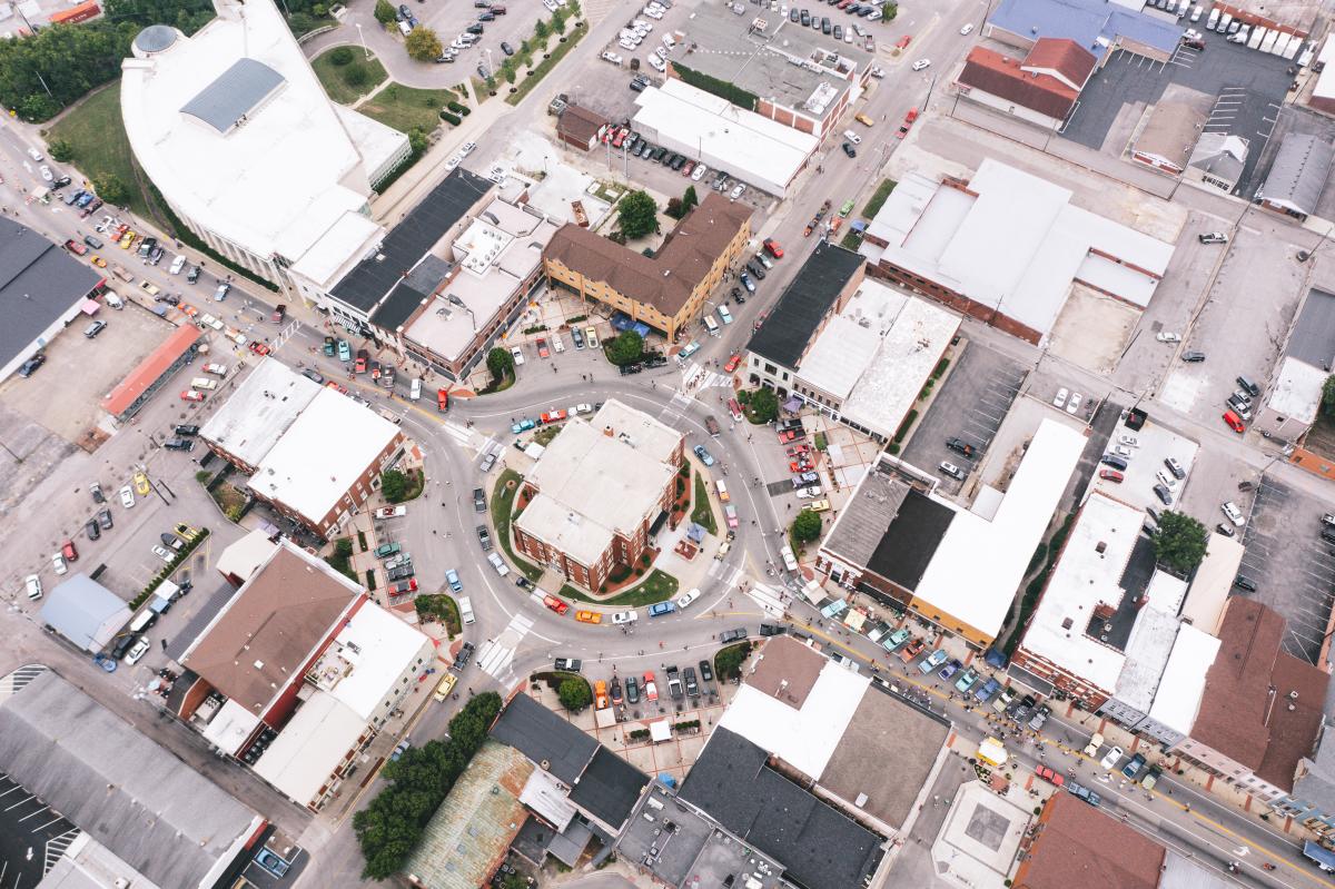aerial shot of downtown during cruisin the heartland