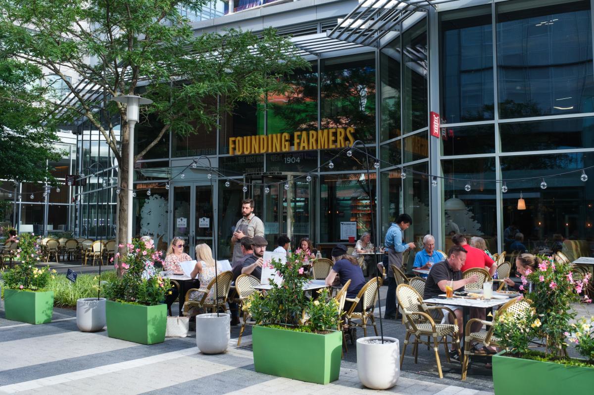Outdoor seating at Founding Farmers