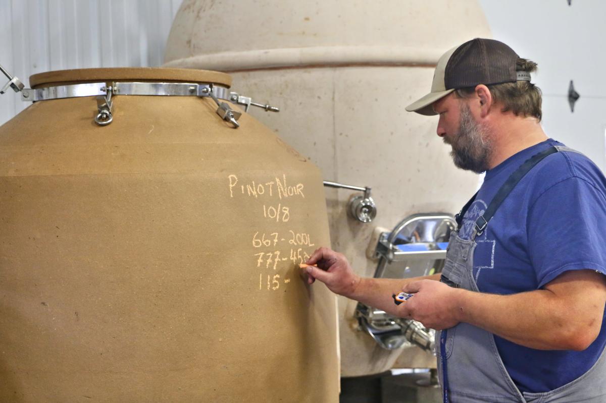 Checking the wine tanks by Maiah Johnson Dunn