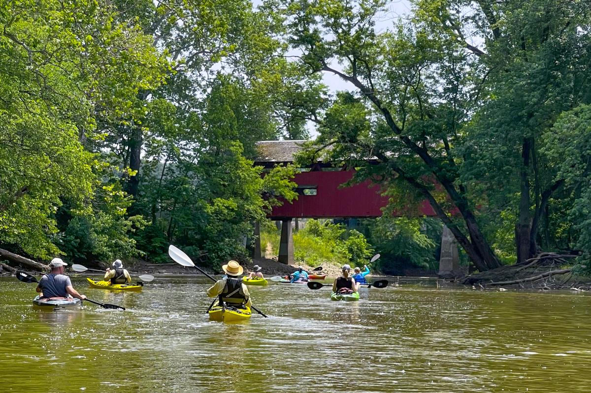 Kayaking the St Joseph River to the Spencerville Covered Bridge in DeKalb County, just north of Fort Wayne, Indiana.