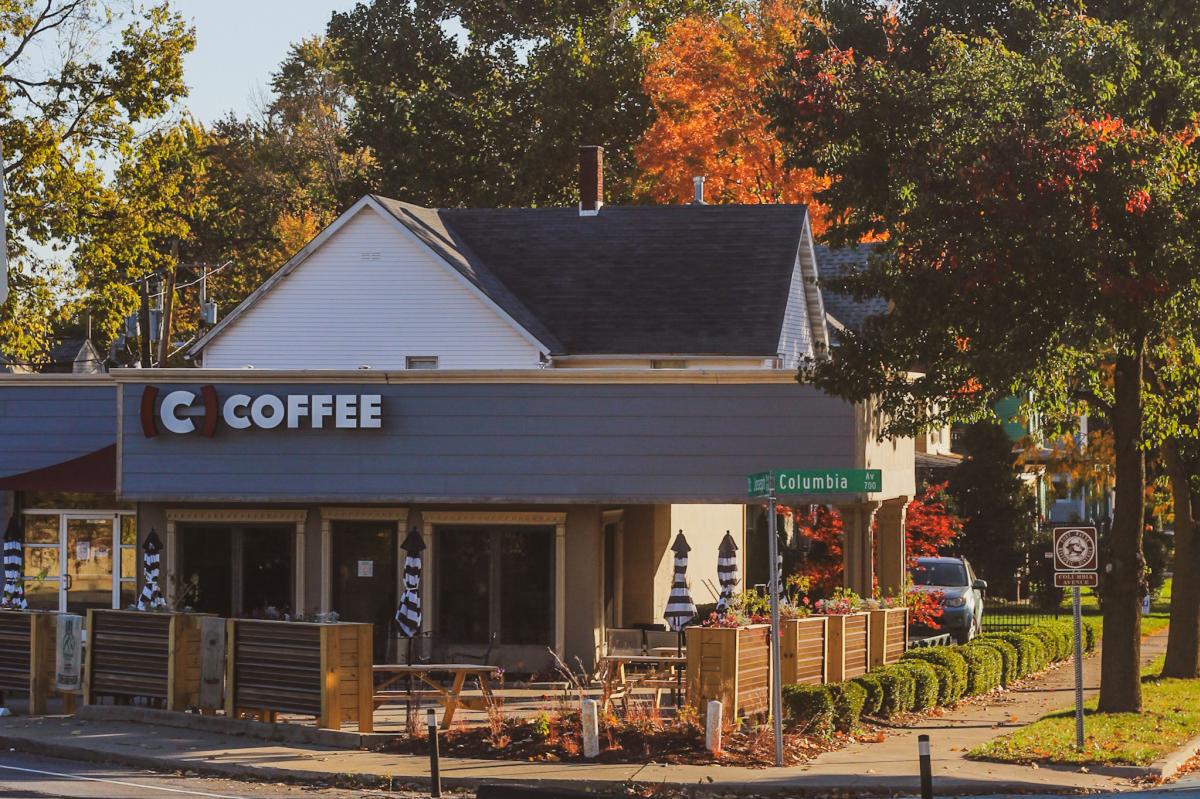 Exterior of Conjure Coffee Shop in the Fall