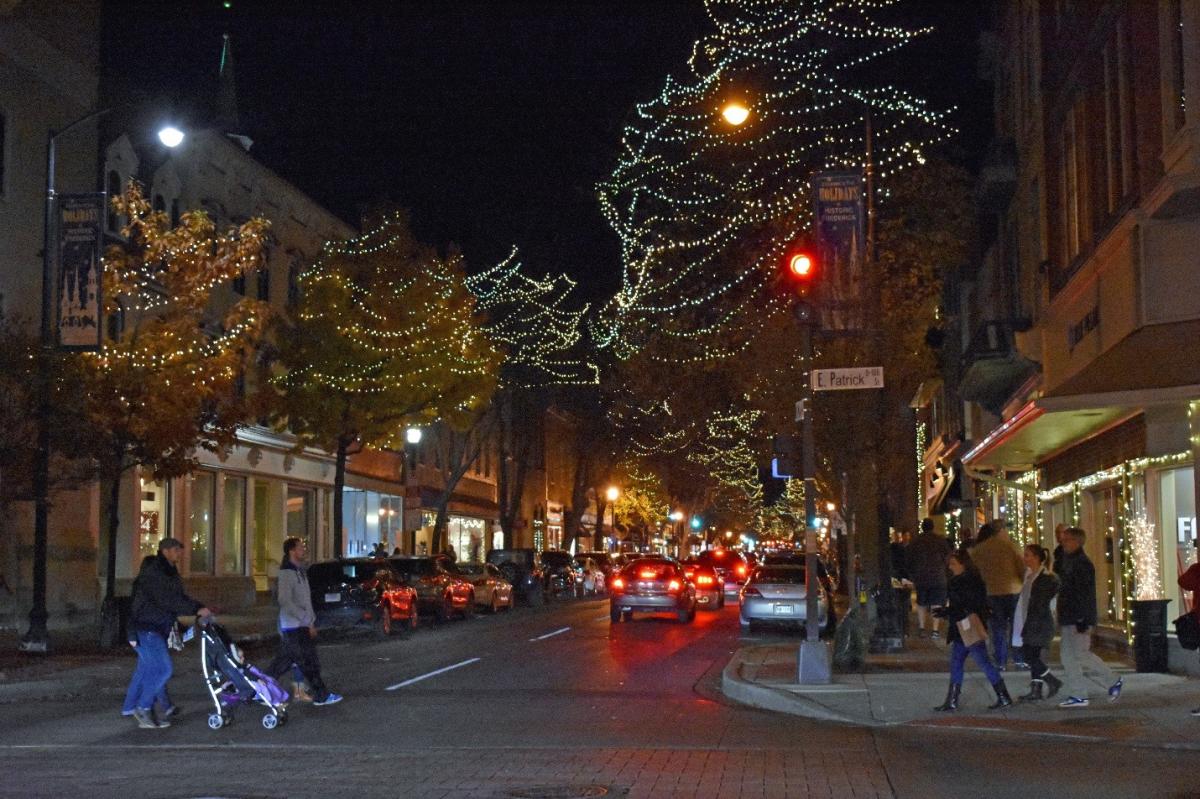 Downtown Frederick At Night With Holiday Lights