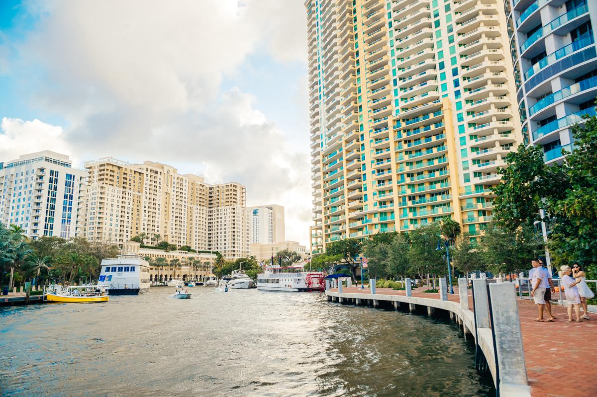 Boats And Buildings Along New River In Fort Lauderdale
