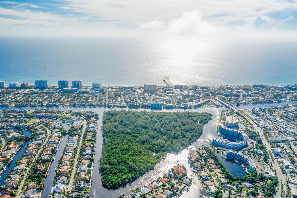 An aerial view of Deerfield Island