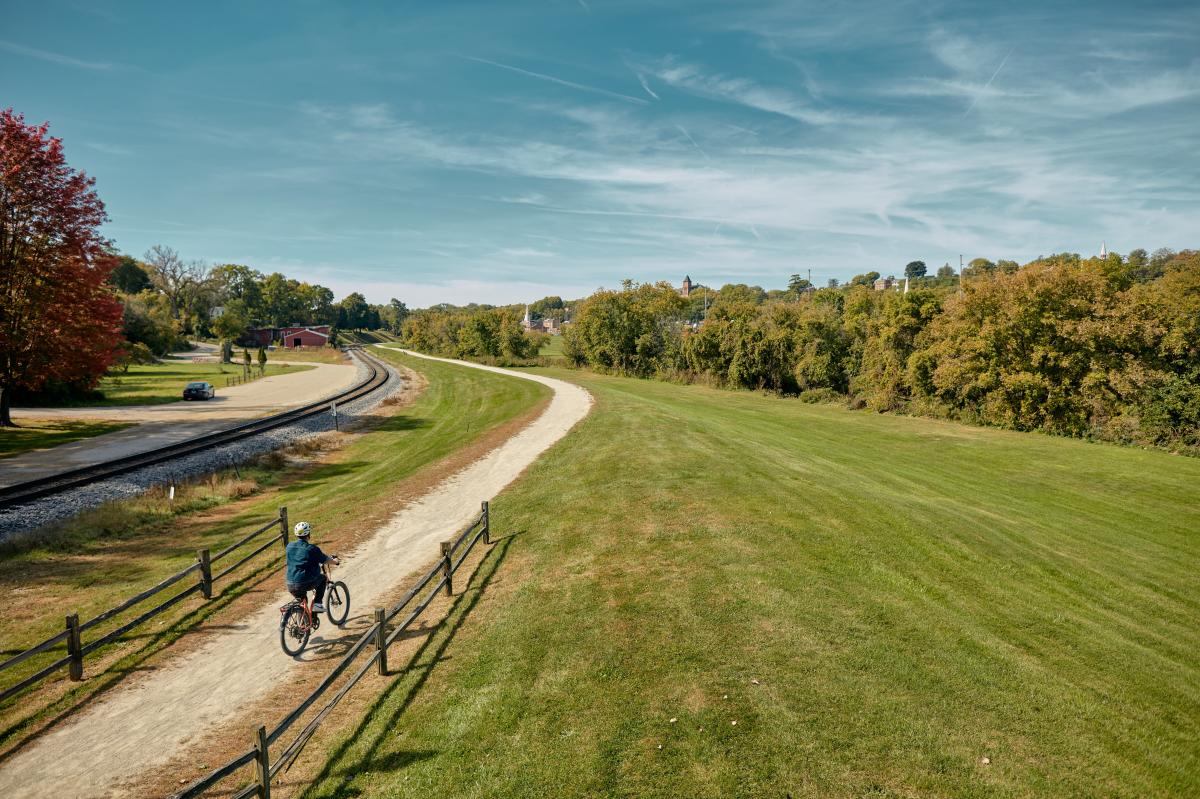 Cyclist on the Galena River Trail.