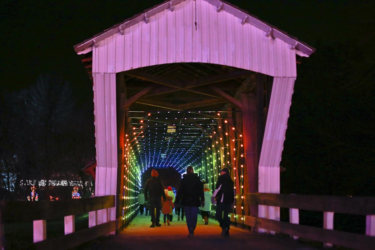 A Merry Prairie Holiday covered bridge
