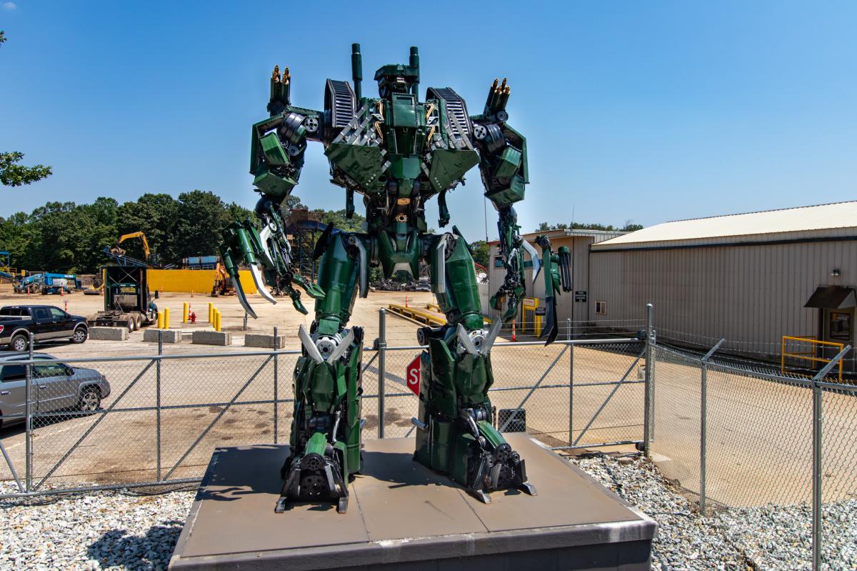 A statue of the Transformer Brawl made by Metal Source in Bedford.