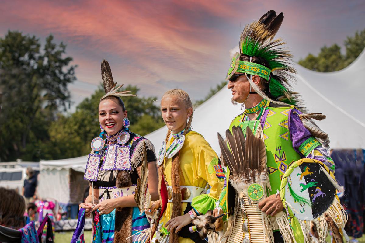 People in Native American garb at the Andersontown Powwow in Madison County