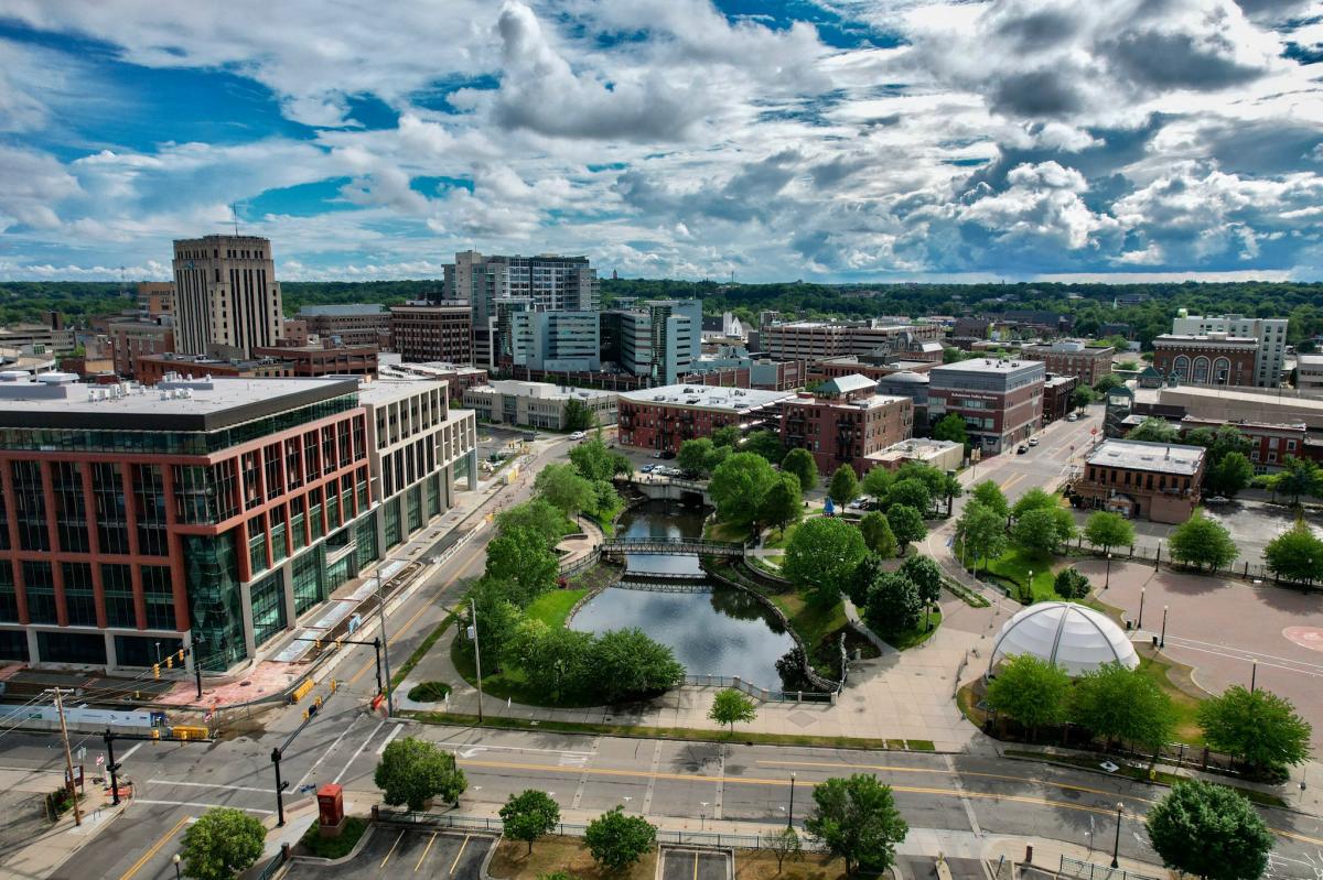 Aerial view of downtown Kalamazoo