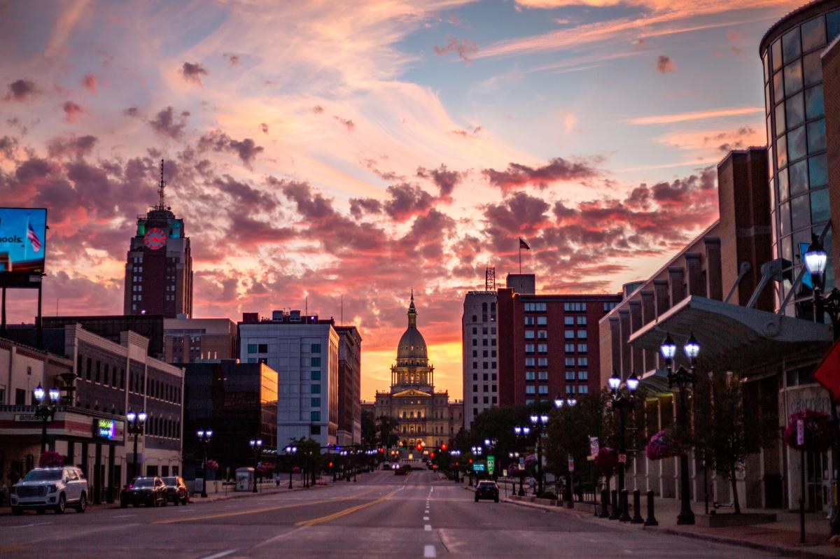 Looking down Michigan Avenue at the Capitol Building