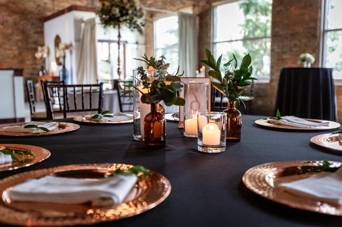 Close up of plated table top at an event venue