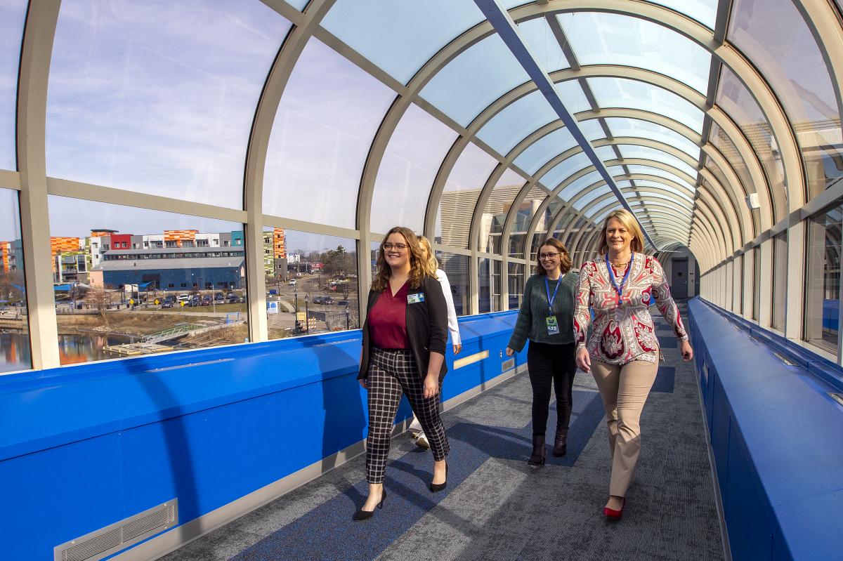 People crossing the SkyBridge