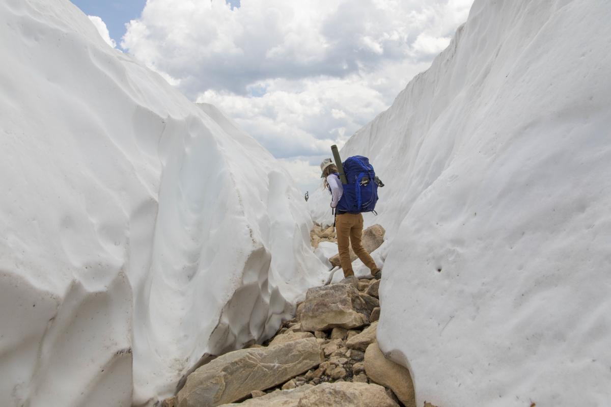 Backpacking and fly fishing the Snowy Range Scenic Byway in snow