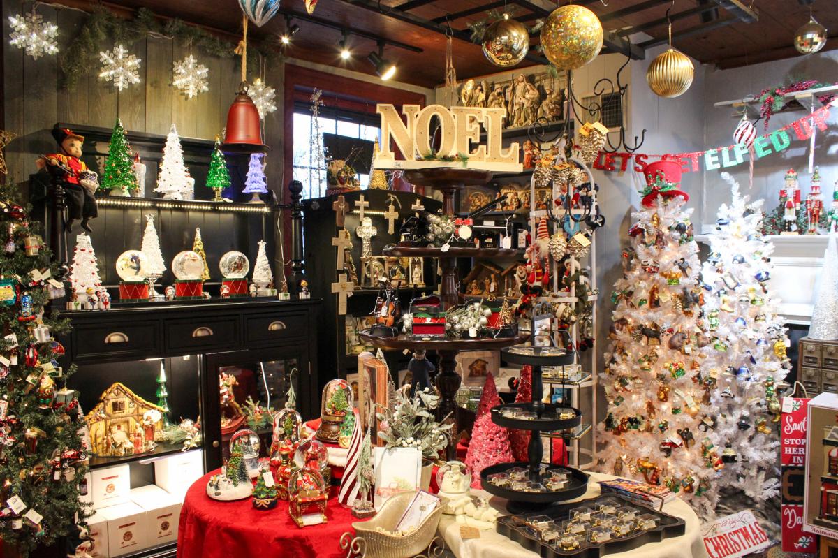 Festive ornaments and decorations adorn nearly every inch of The Christmas Shop in Chalk Hill.
