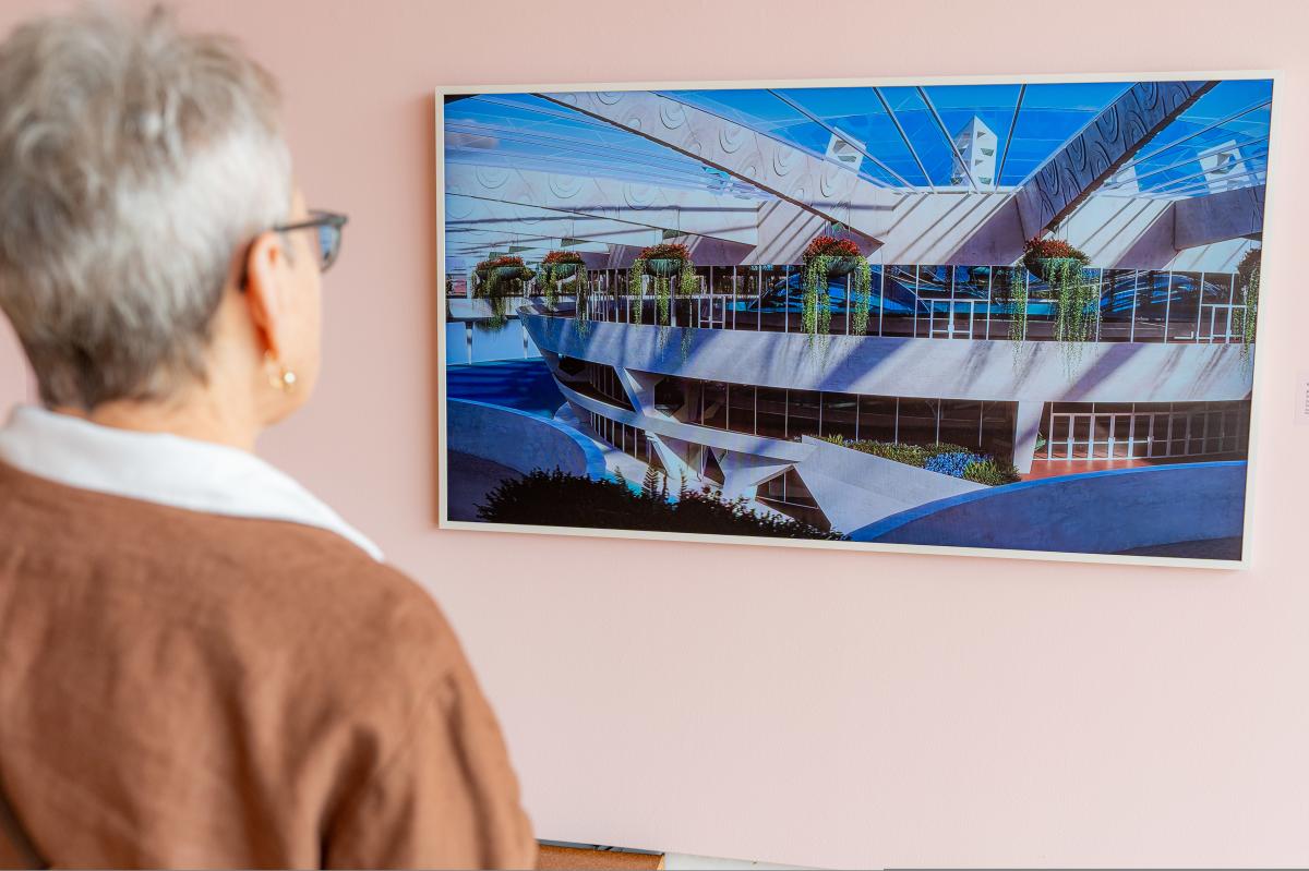 A patron views the “Frank Lloyd Wright's Southwestern Pennsylvania” exhibit at The Westmoreland Museum of American Art in Greensburg.