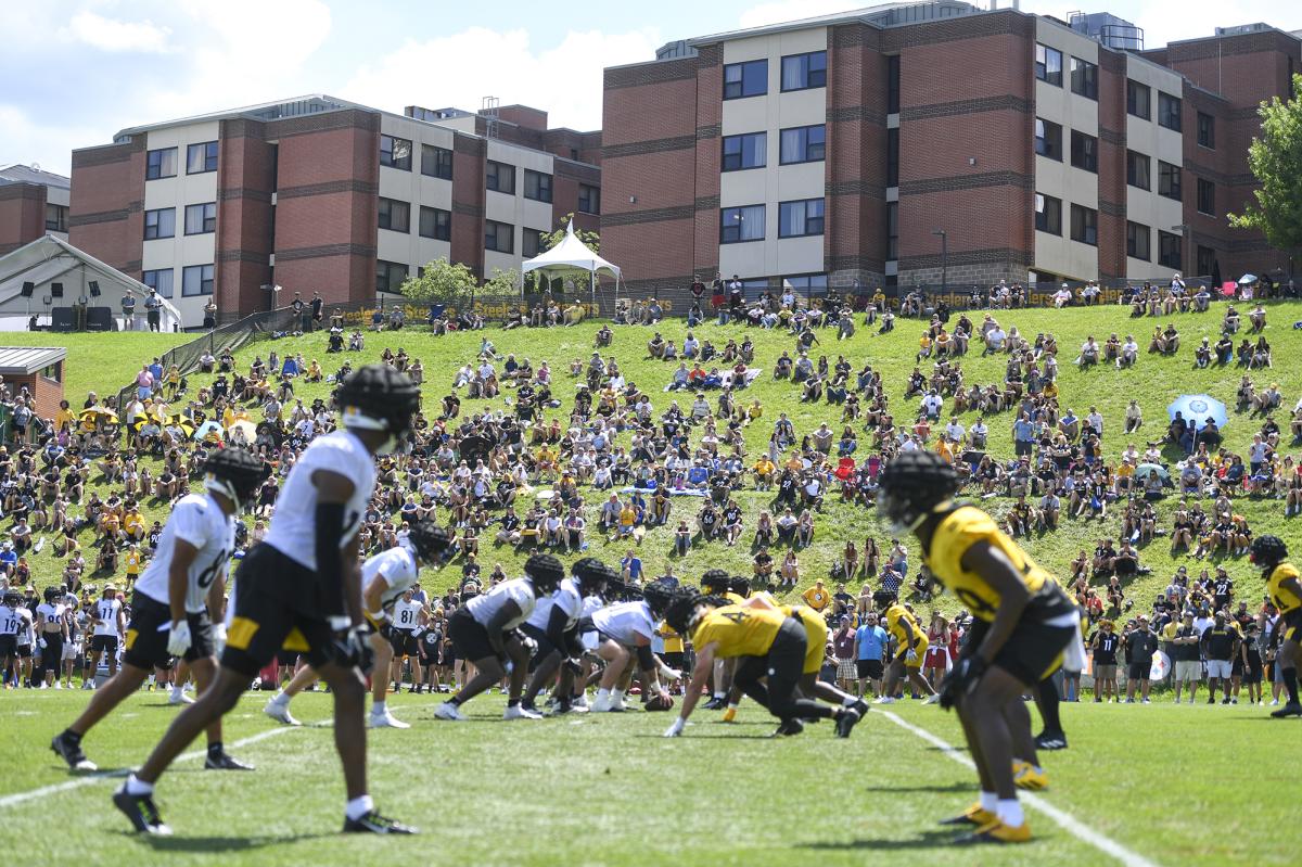 Steelers Training Camp players with crowd