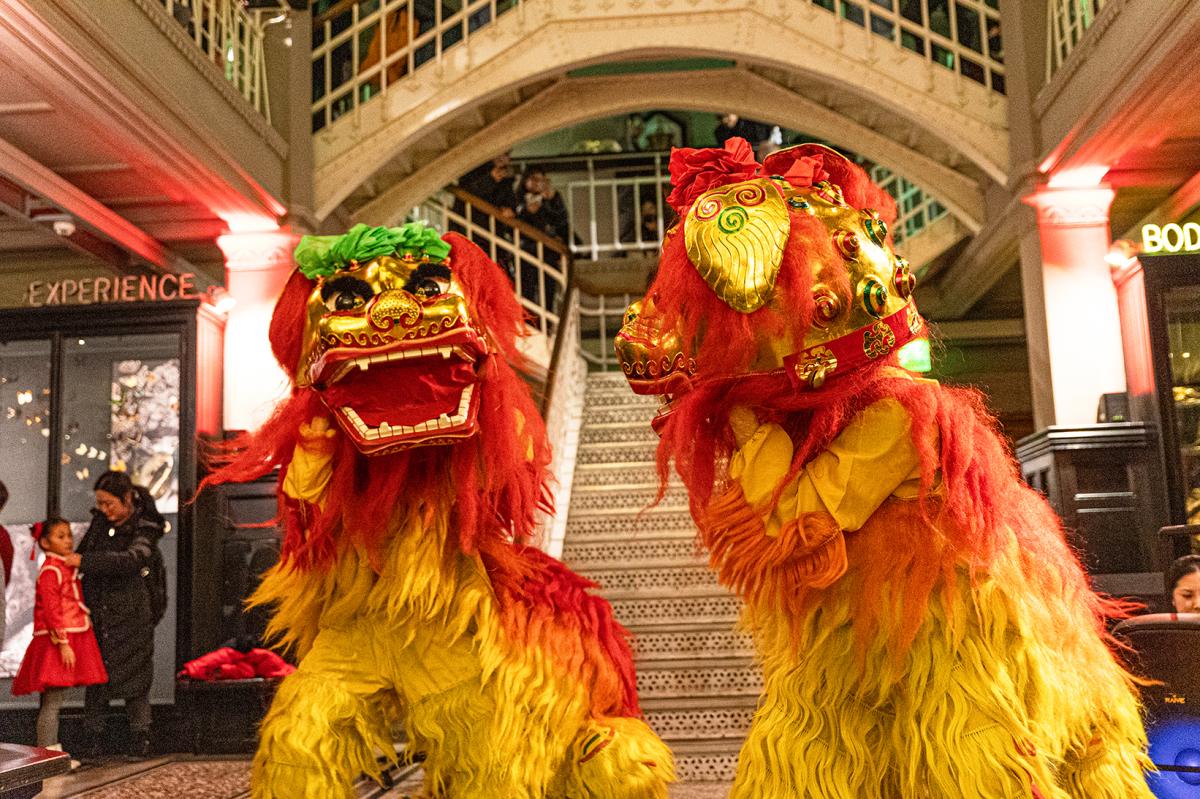 Performers celebrating Chinese new year at Manchester Museum