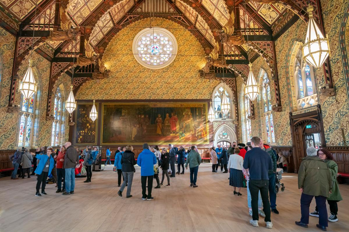 Rochdale Town Hall inside with people exploring