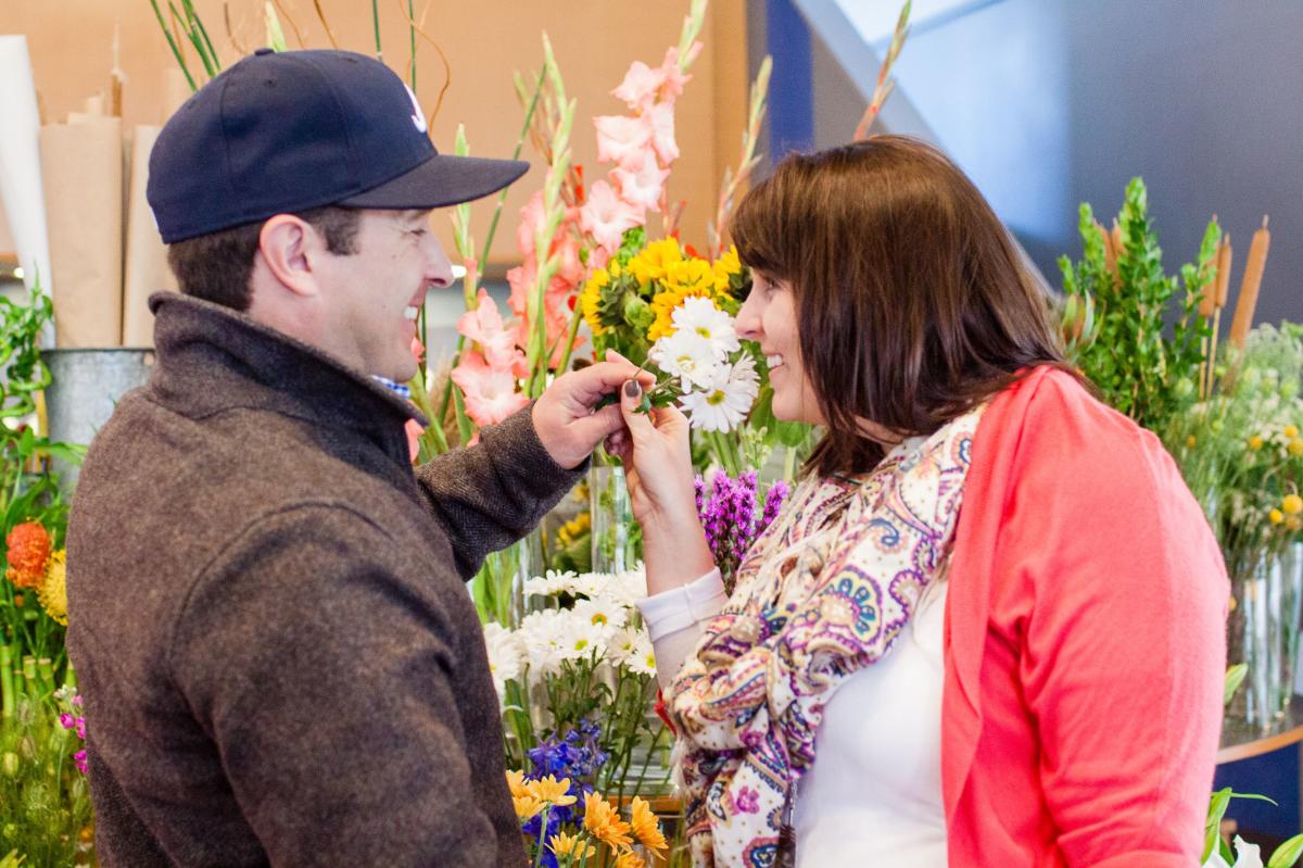 Smelling flowers