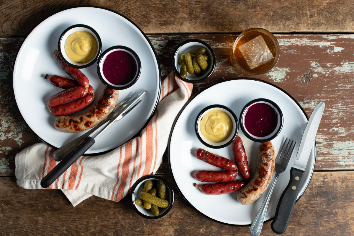 A sampler of game sausages, including rabbit, rattlesnake, and bison.