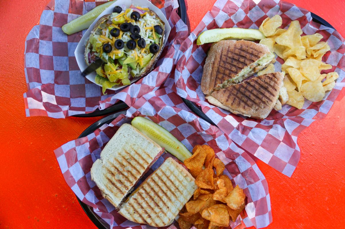 Overhead shot of sandwiches and other fare from Midway Deli in Norman, Oklahoma