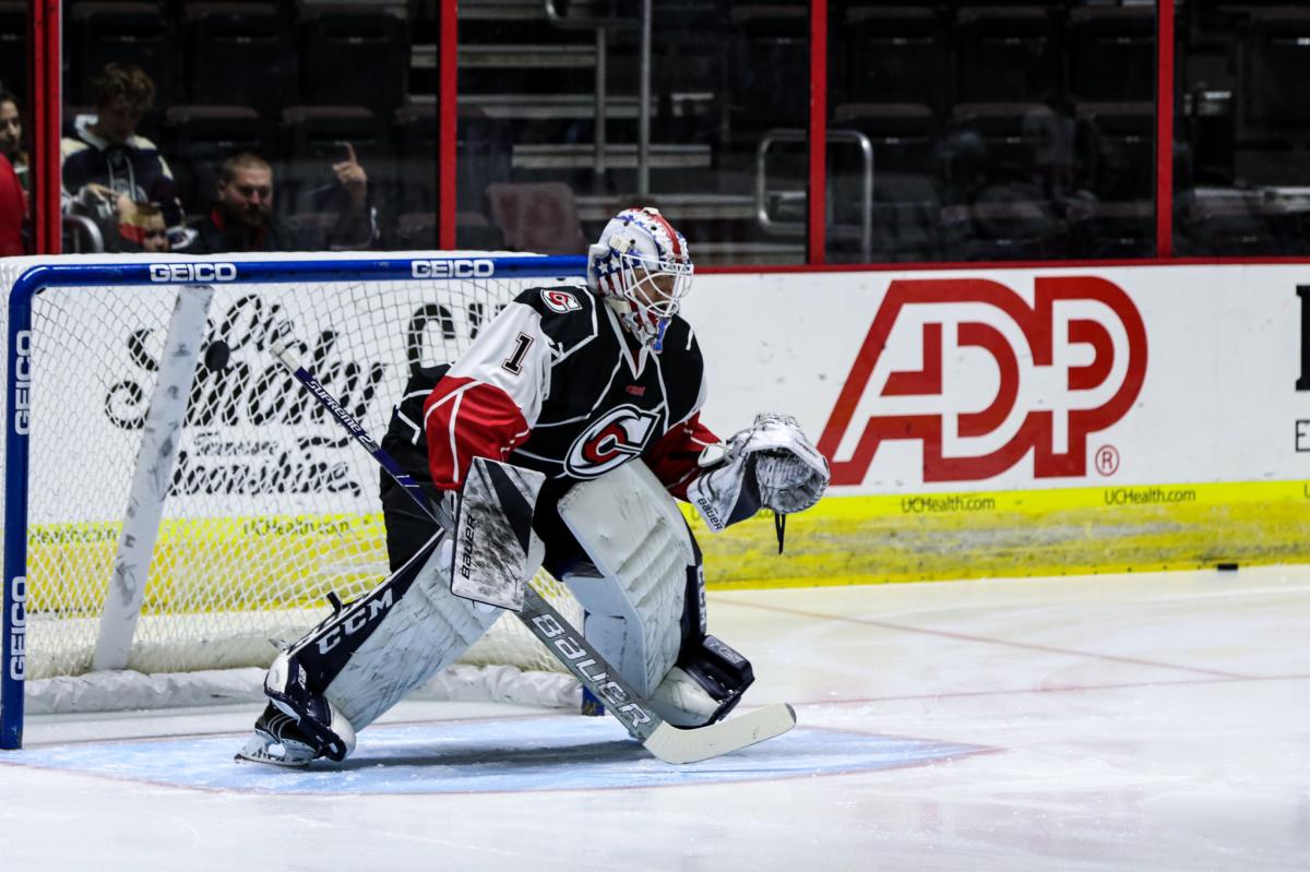 photo of cincinnati cyclones hockey goalie at heritage bank arena