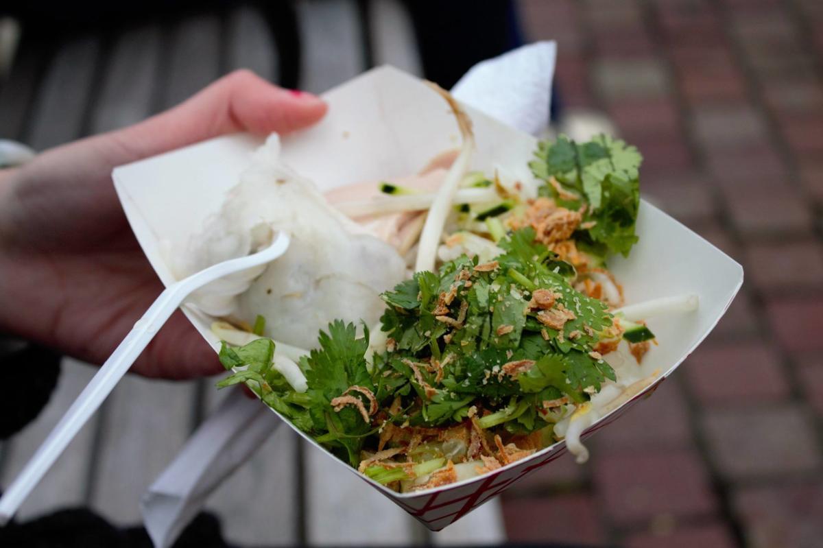 Cardboard plate with food from the Asian Food Fest in Cincinnati