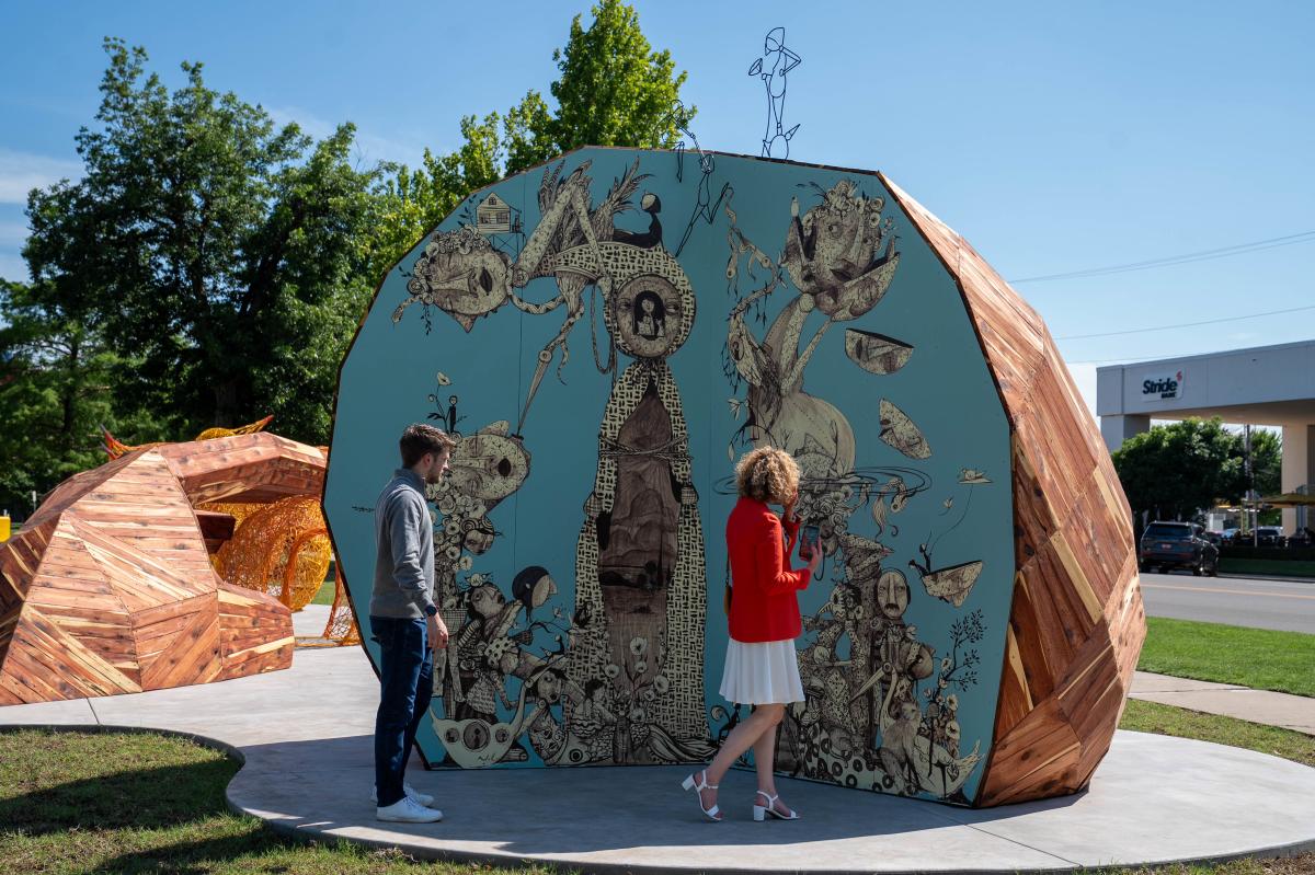 People viewing Formless Matter Exhibit at Oklahoma Contemporary Arts Center