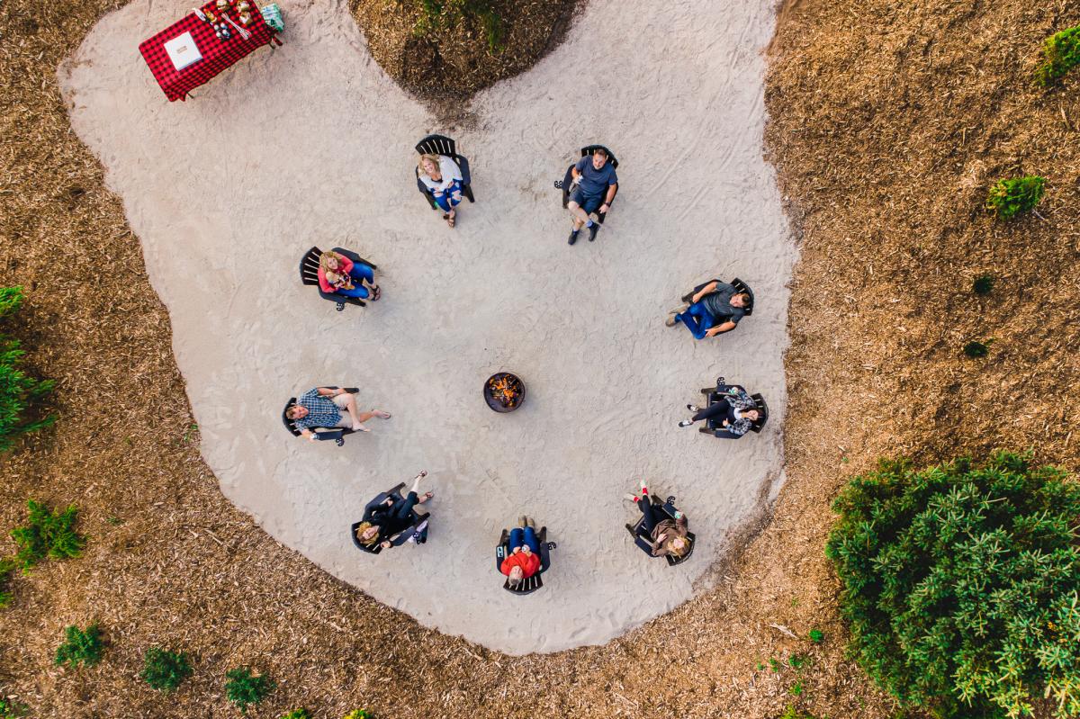 overhead drone campfire
